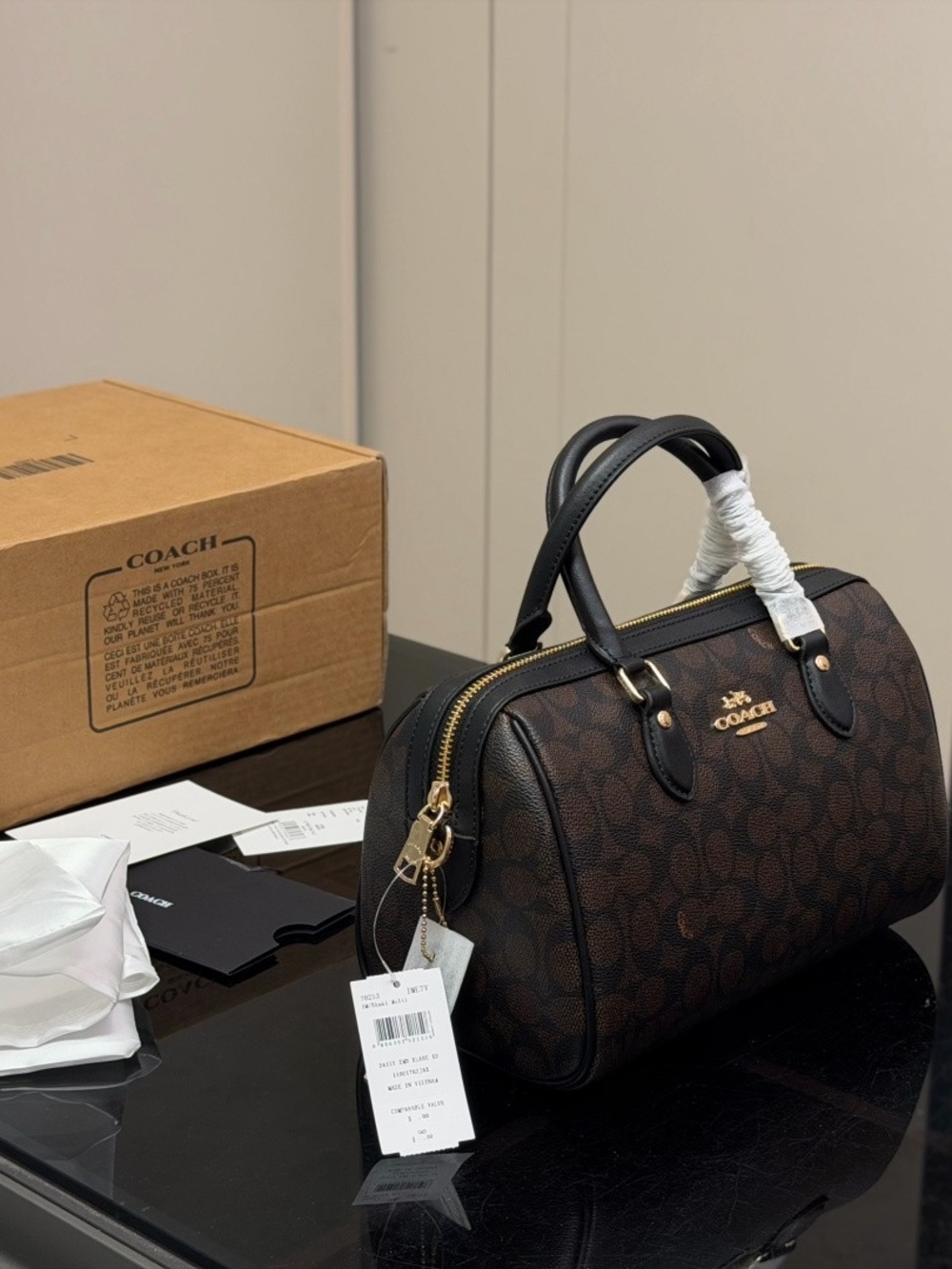 Coach Brown and Black Signature Dome Satchel with Gold Hardware Multiple Colors